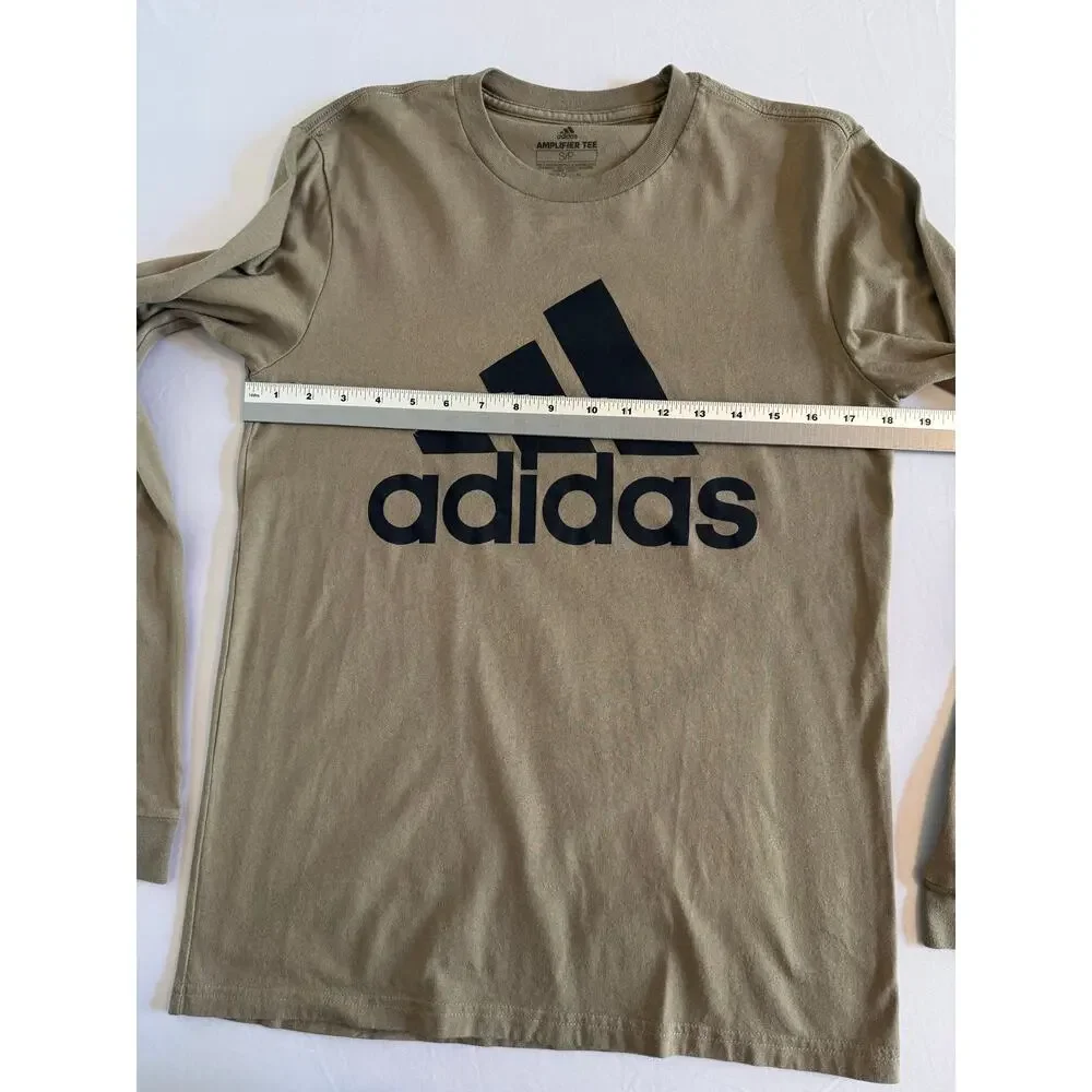Adidas Men's S Badge of Sport Amplifier Tee Long Sleeve Olive Green Logo T Shirt